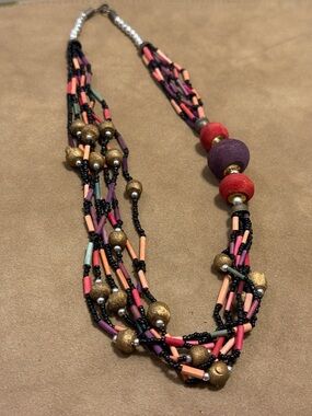 Multistrand Beaded Necklace with Pink & Purple Accents
